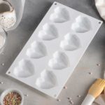 Форма для муссовых десертов и выпечки «Сердце Геометрия» 29×17×2 см, 8 ячеек, 6,5×6,3 см, белый — изображение 2