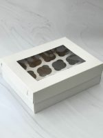 Коробка с окном под 12 капкейков крышка-дно, белый (21935) КУ-117