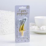Свеча для торта цифра "Овал" "7", 5,5 см, золото-серебро