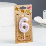 Свеча в торт "Белый мрамор", цифра "6", 5,5 см   6990835
