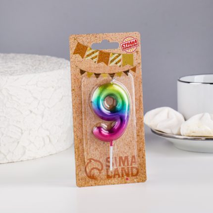 Свеча в торт "Акварель", цифра 9, 6 см 120321