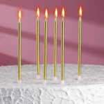 Свечи в торт "Ройс", 12 шт, высокие, 13 см, золотой металлик 10603395 — изображение 3