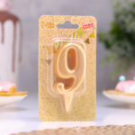 Свеча для торта цифра "Овал" золотая "9", большая, 5,5 см Артикул: 1623655