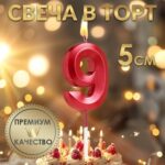 Свеча в торт на шпажке «‎Грань», цифра "9", 5 см, красная Артикул: 5572763