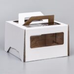 Коробка под торт 2 окна, с ручками, белая, 220*220*15 см  9095456
